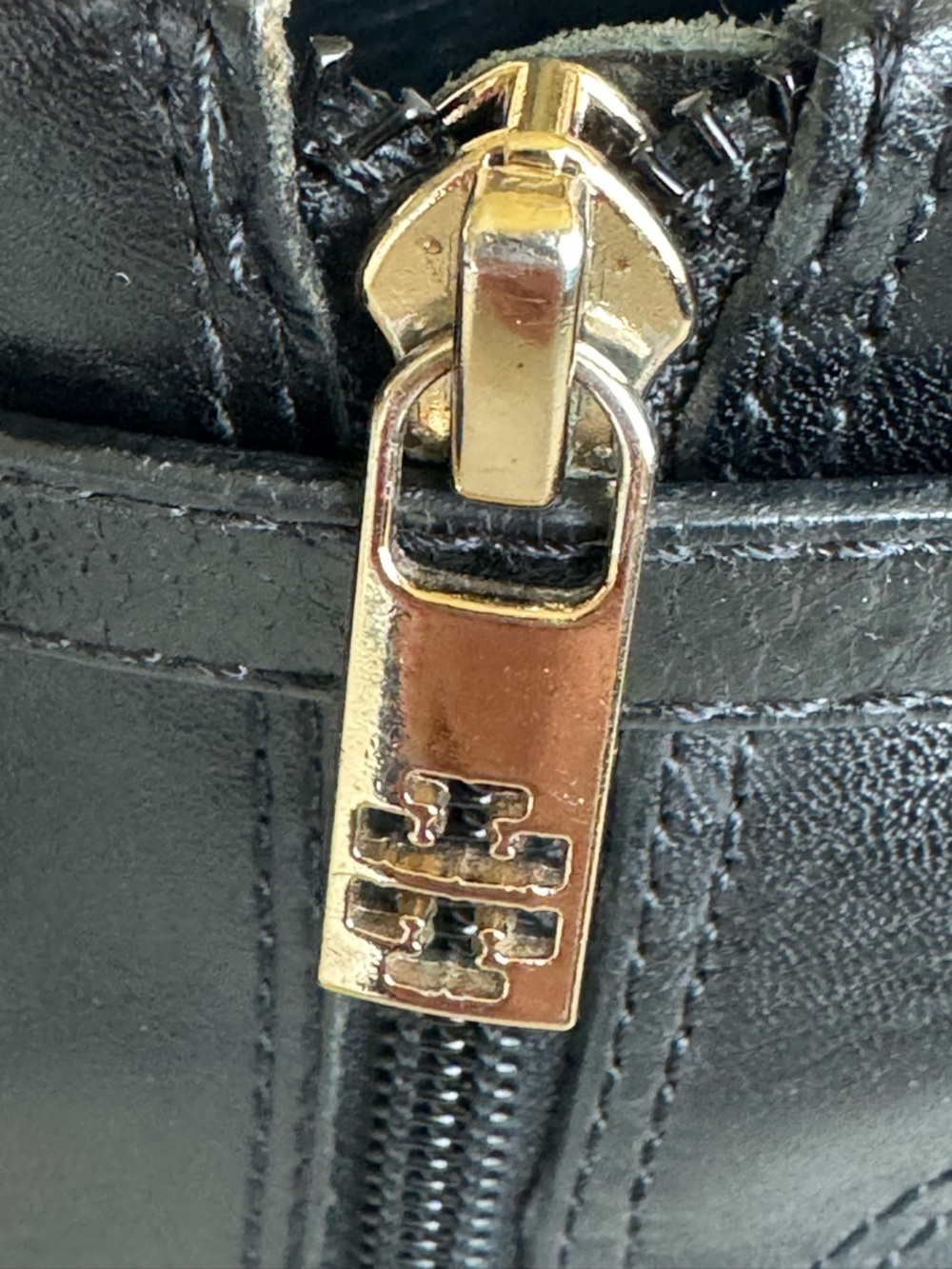 Tory Burch Black Leather Buckle Zip Ankle Gold Logo Heel Booties Size 8 - Picture 9 of 12